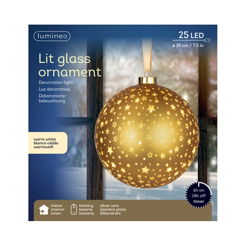 LED Glasornament Goud Warm Wit - 14 cm - afbeelding 3