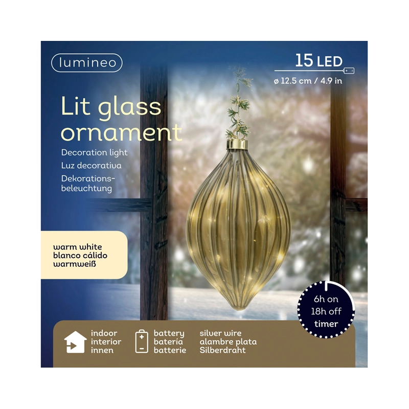 LED Glasornament Olijfgroen Warm Wit - 21 cm - afbeelding 3