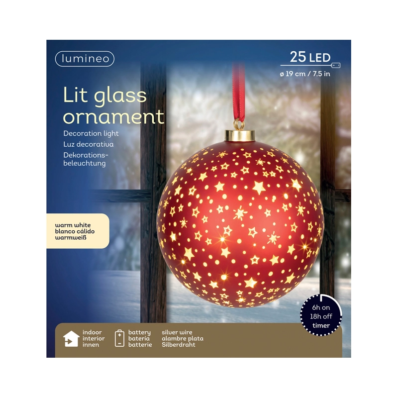 LED Glasornament Rood Warm Wit - 14 cm - afbeelding 3