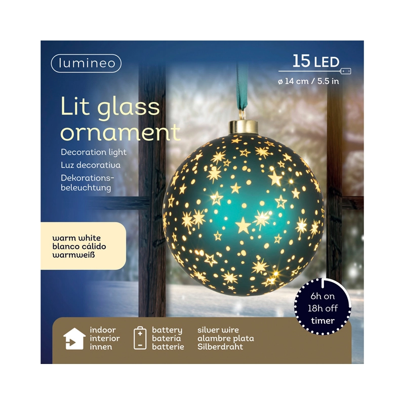 LED Glasornament Ster Groen Warm Wit - 20 cm - afbeelding 4