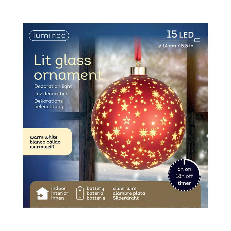 LED Glasornament Ster Rood Warm Wit - 20 cm - afbeelding 3