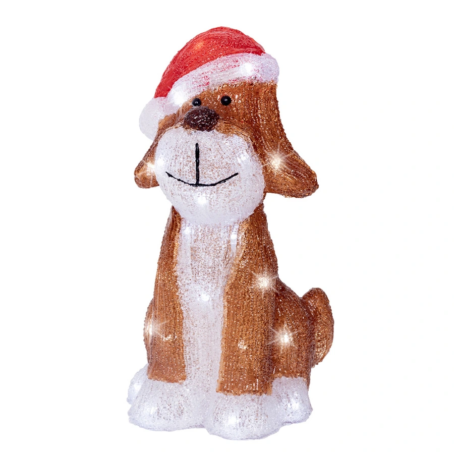 LED Hond met Kerstmuts Acryl - afbeelding 1