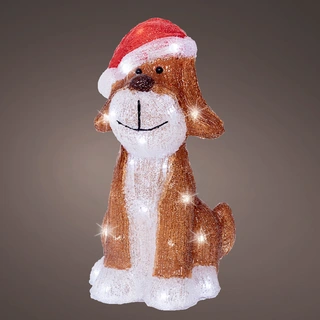LED Hond met Kerstmuts Acryl - afbeelding 2