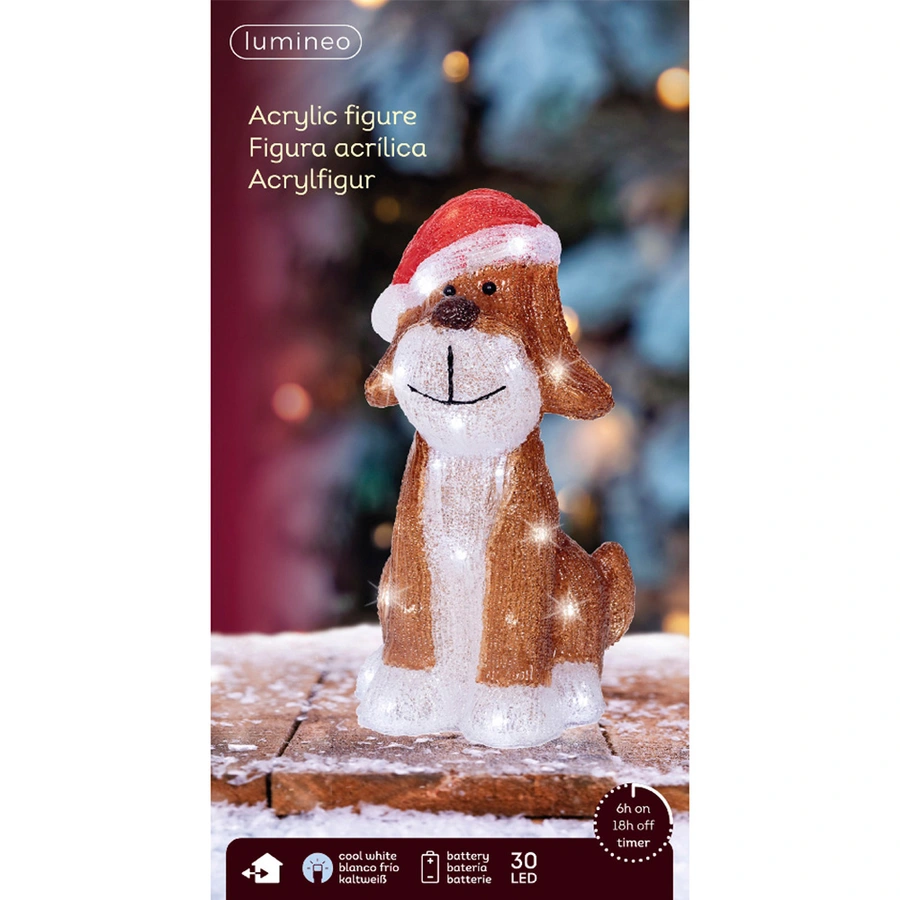 LED Hond met Kerstmuts Acryl - afbeelding 3