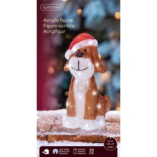 LED Hond met Kerstmuts Acryl - afbeelding 3