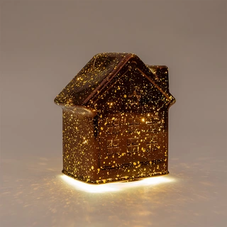 LED Huisje Glas Metallic Brons - 14 cm - afbeelding 2