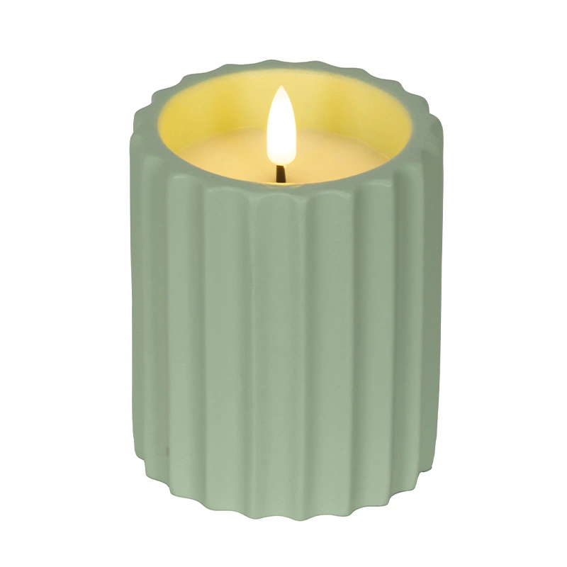 LED Kaars Buiten Beton Groen - Ø8,5x11,5 cm - afbeelding 1