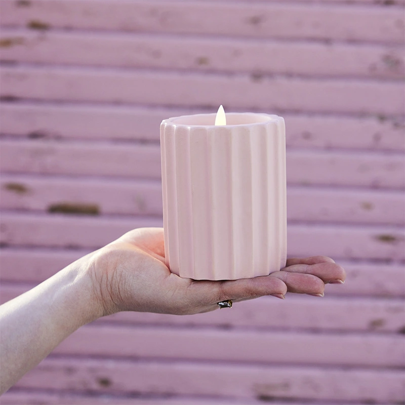 LED Kaars Buiten Beton Lichtroze - Ø8,5x11,5 cm - afbeelding 3