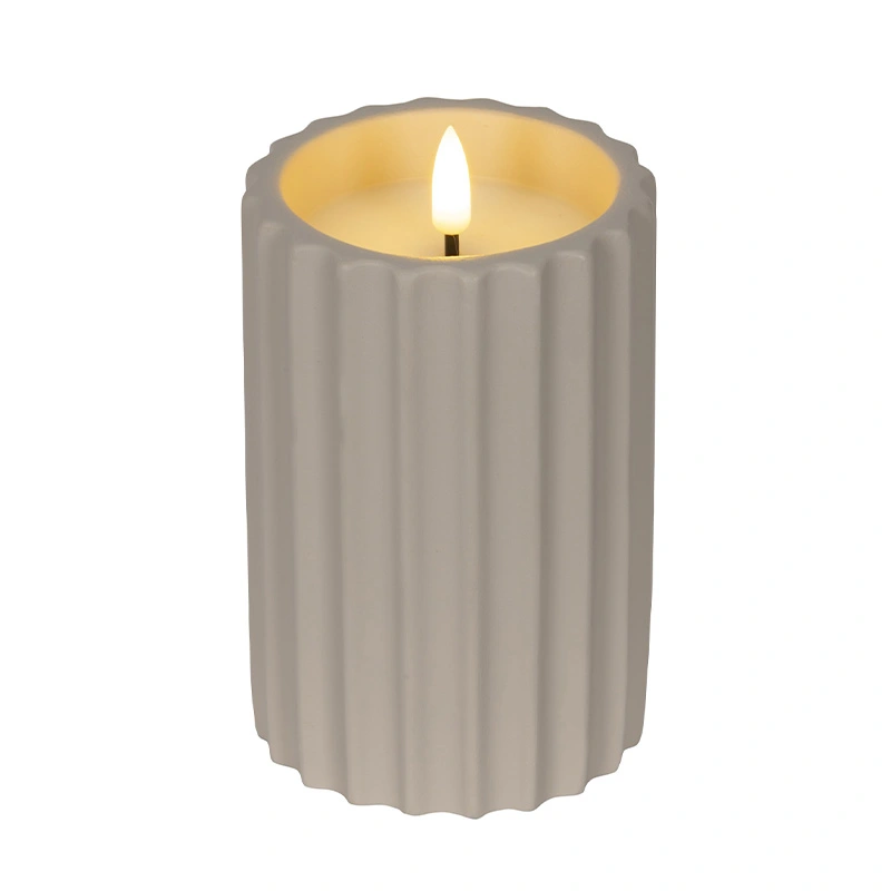 LED Kaars Buiten Beton Crème - Ø8,5x14 cm - afbeelding 1