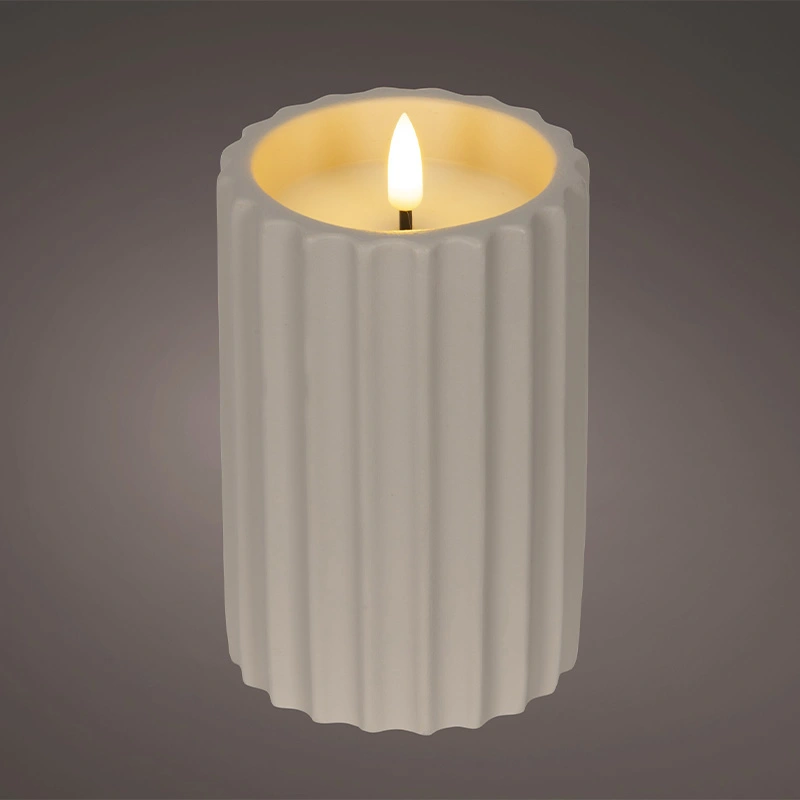 LED Kaars Buiten Beton Crème - Ø8,5x14 cm - afbeelding 2