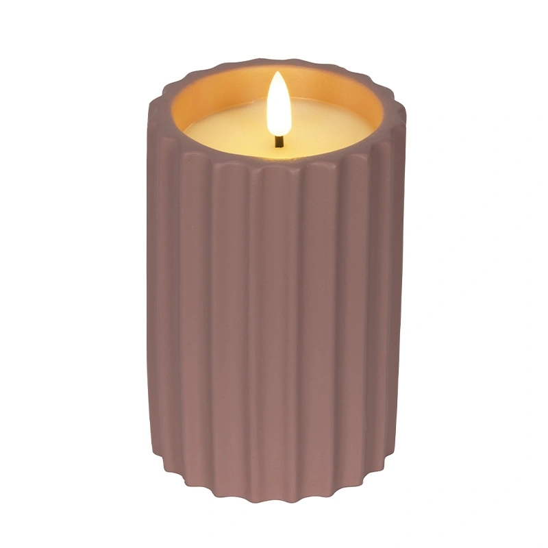 LED Kaars Buiten Beton Donkerroze - Ø8,5x14 cm - afbeelding 1