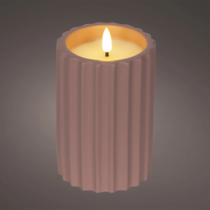 LED Kaars Buiten Beton Donkerroze - Ø8,5x14 cm - afbeelding 2