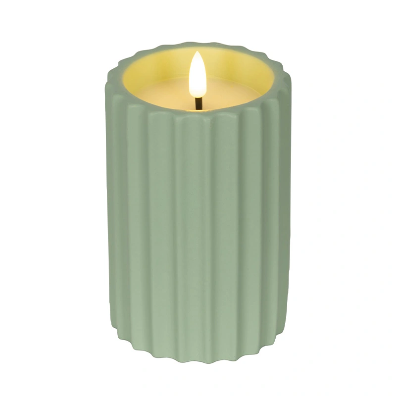 LED Kaars Buiten Beton Groen - Ø8,5x14 cm - afbeelding 1