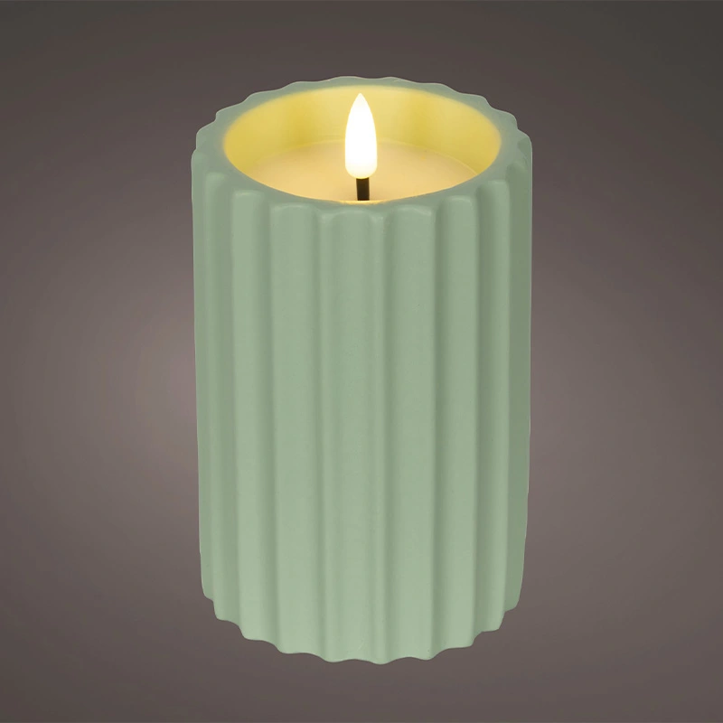LED Kaars Buiten Beton Groen - Ø8,5x14 cm - afbeelding 2