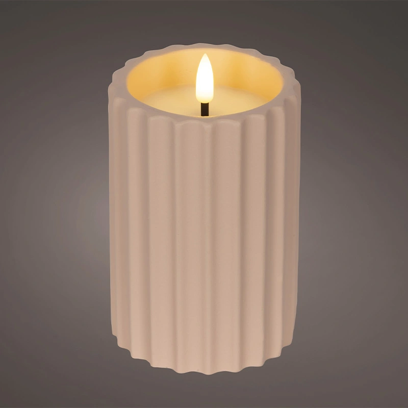 LED Kaars Buiten Beton Lichtroze - Ø8,5x14 cm - afbeelding 2