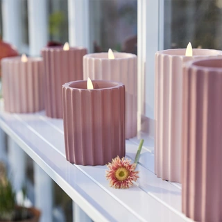 LED Kaars Buiten Beton Lichtroze - Ø8,5x14 cm - afbeelding 3