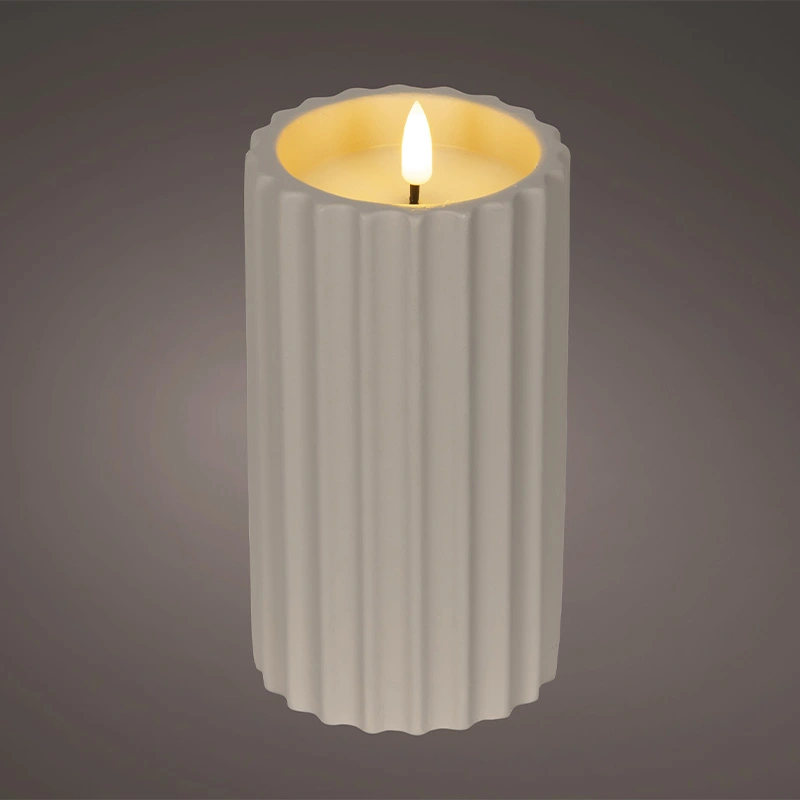 LED Kaars Buiten Beton Crème - Ø8,5x16,5 cm - afbeelding 2