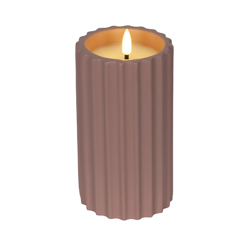 LED Kaars Buiten Beton Donkerroze - Ø8,5x16,5 cm - afbeelding 1