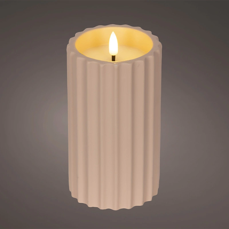 LED Kaars Buiten Beton Lichtroze - Ø8,5x16,5 cm - afbeelding 2