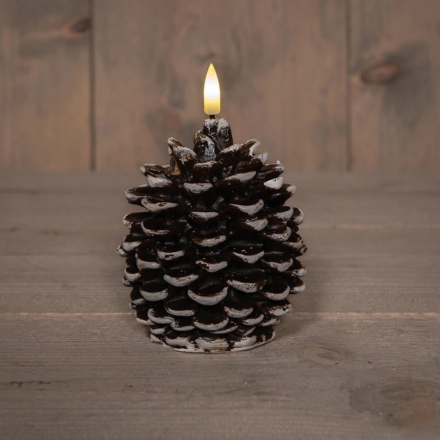 LED Kaars Dennenappel Ø8,5x10 cm - Bruin - afbeelding 1
