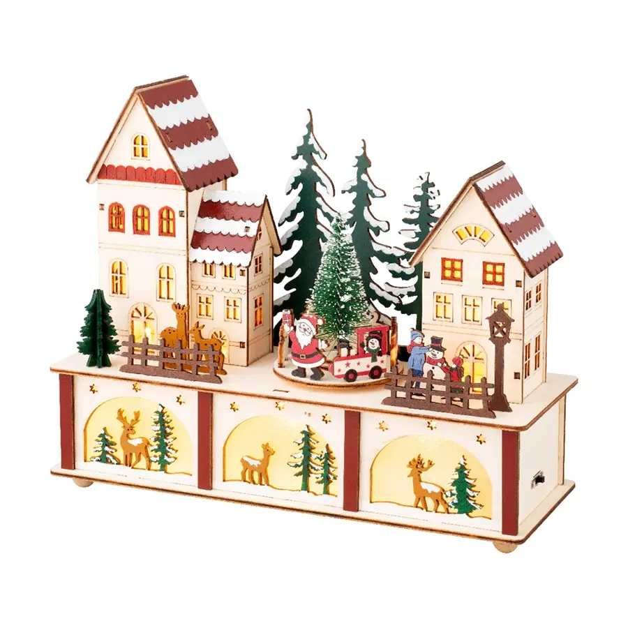 LED Kerstdorpje Hout - 10x27x22 cm - afbeelding 1