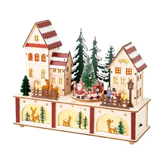 LED Kerstdorpje Hout - 10x27x22 cm