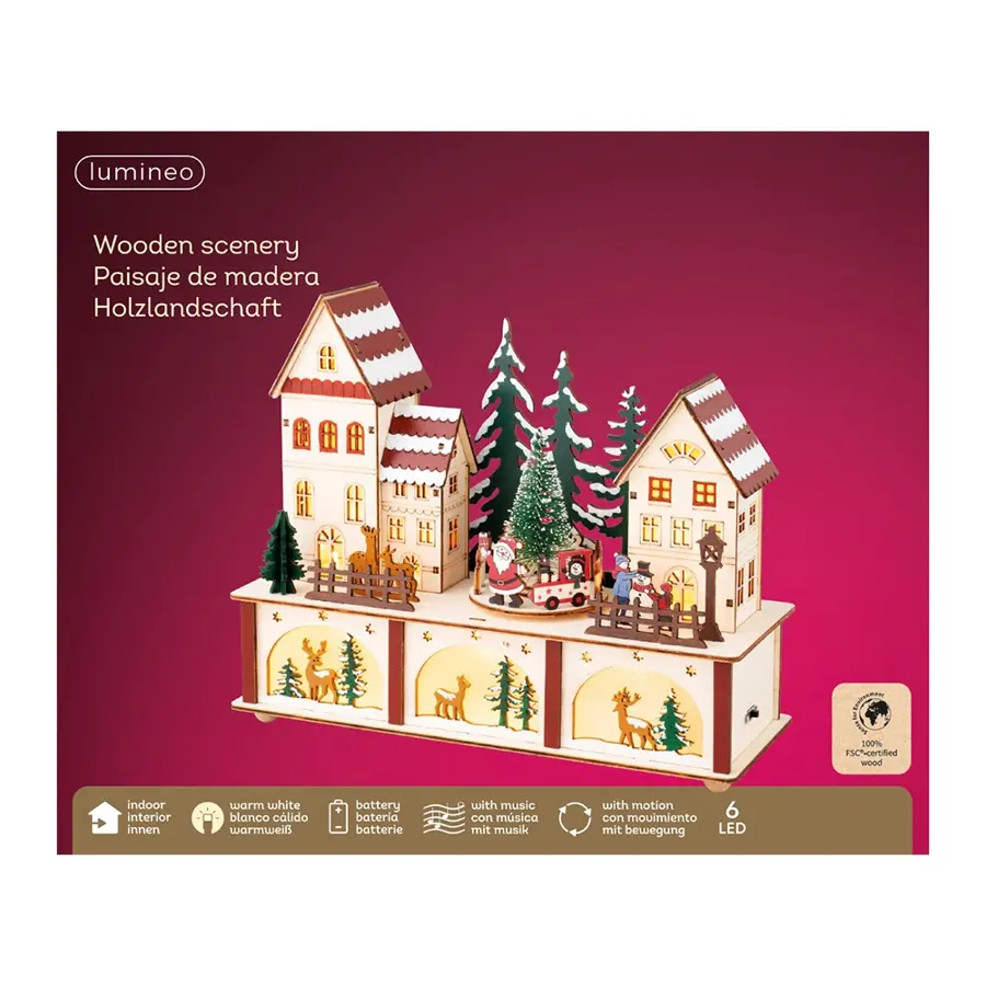 LED Kerstdorpje Hout - 10x27x22 cm - afbeelding 2