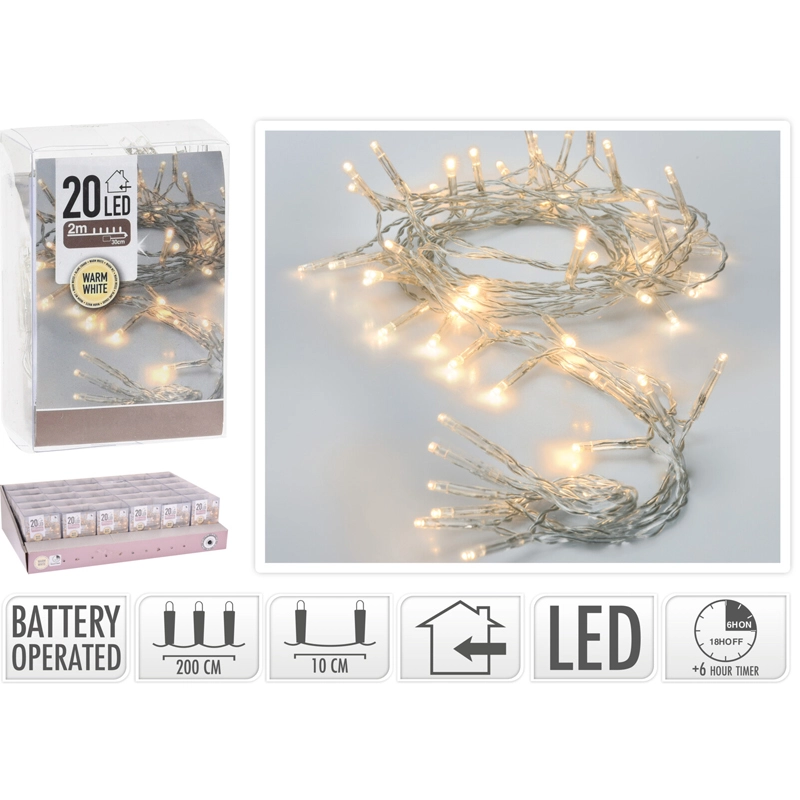 LED Kerstverlichting Warm Wit met Timer - 2 m