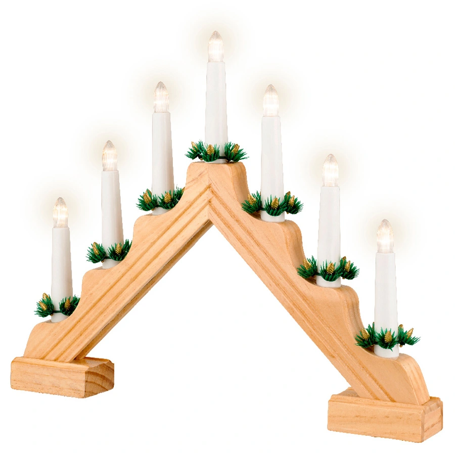 Raamdecoratie LED Kaarsenbrug Hout - 39,5x32 cm - afbeelding 1