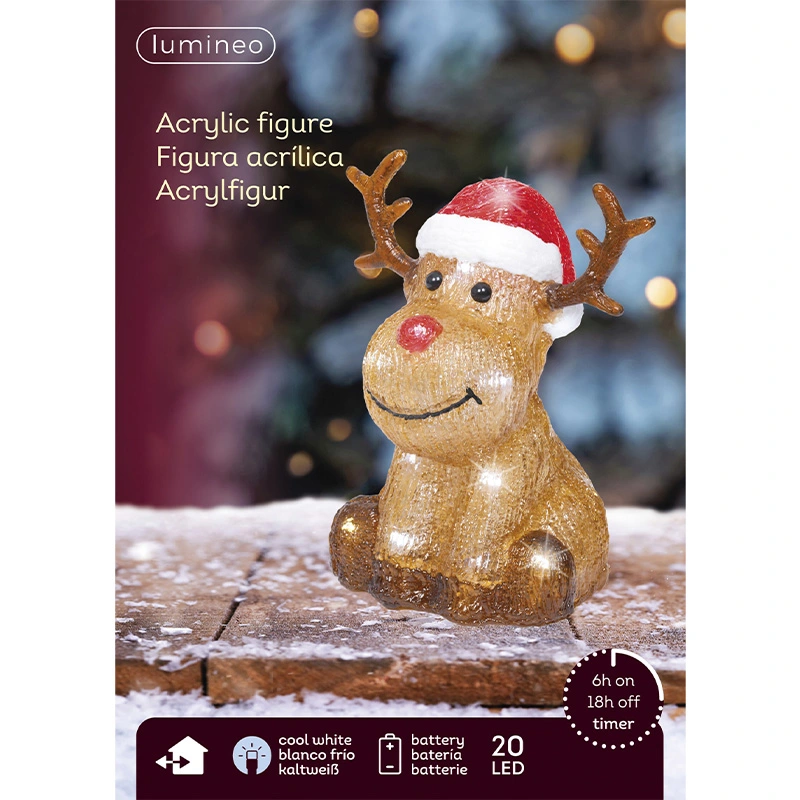 LED Rendier Zittend Acryl - 20 cm - afbeelding 3