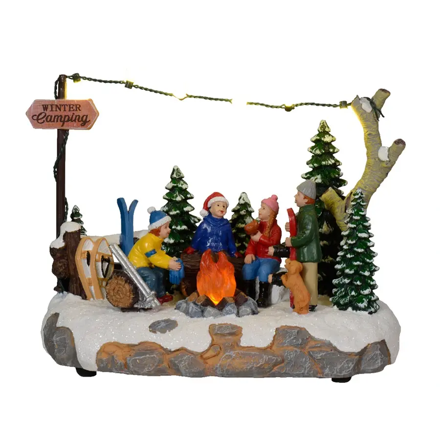 Kerstdorp LED Tafereel Kampvuur - 12x21x14,5 cm - afbeelding 1