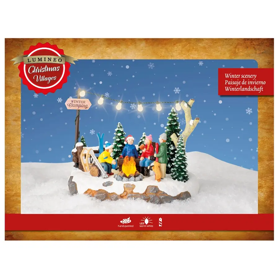 Kerstdorp LED Tafereel Kampvuur - 12x21x14,5 cm - afbeelding 3