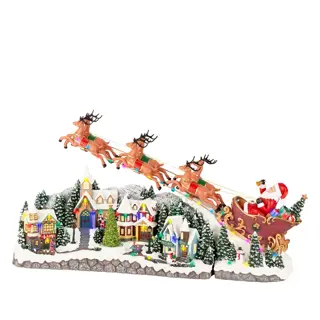Kerstdorp LED Tafereel Vliegende Kerstman - 25,5x97,5x47 cm