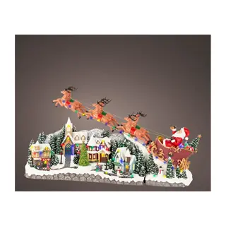 Kerstdorp LED Tafereel Vliegende Kerstman - 25,5x97,5x47 cm - afbeelding 2