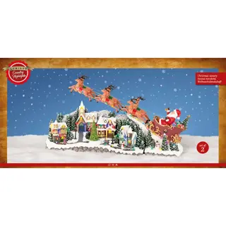 Kerstdorp LED Tafereel Vliegende Kerstman - 25,5x97,5x47 cm - afbeelding 3