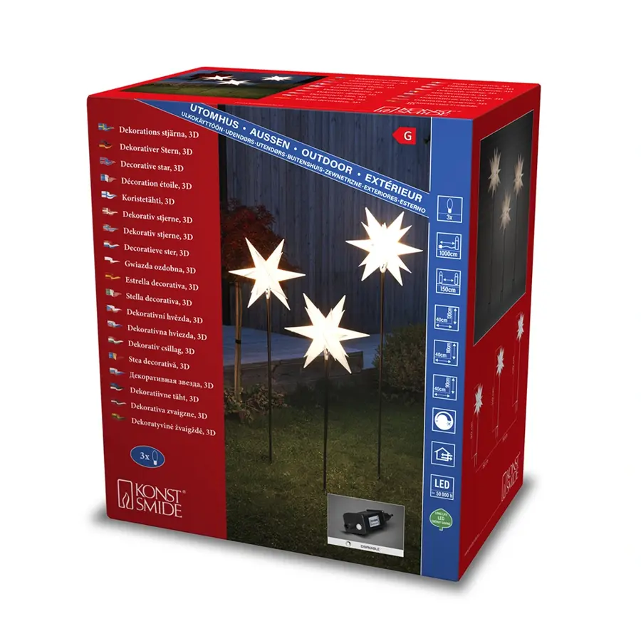Konstsmide 3D kunststof sterren op voet LED set van 3 - 80/100/120x40cm - afbeelding 4