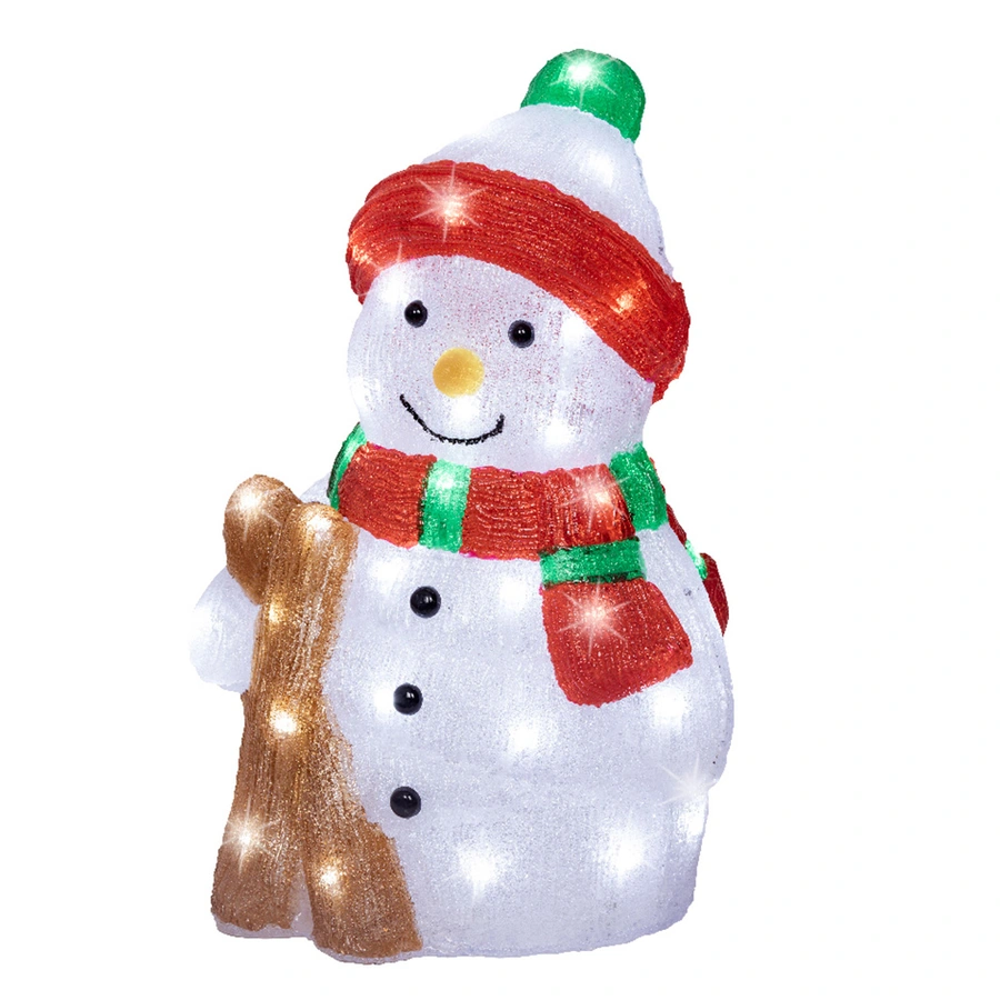 LED Sneeuwpop met Skies Acryl - afbeelding 1