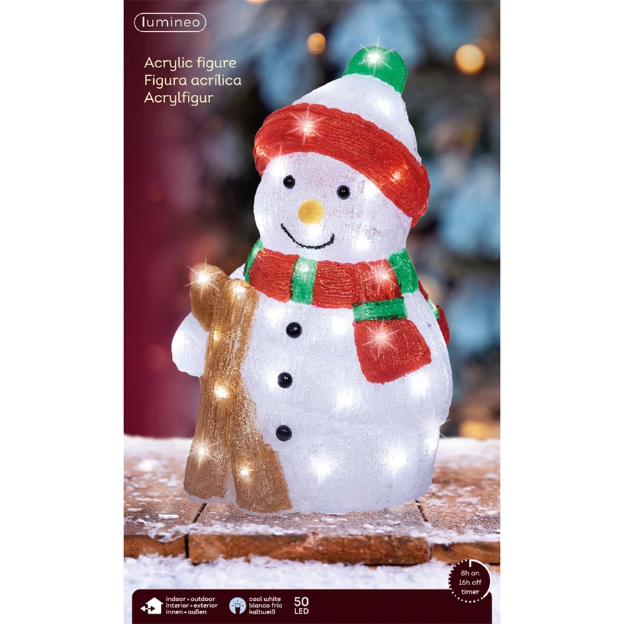 LED Sneeuwpop met Skies Acryl - afbeelding 3