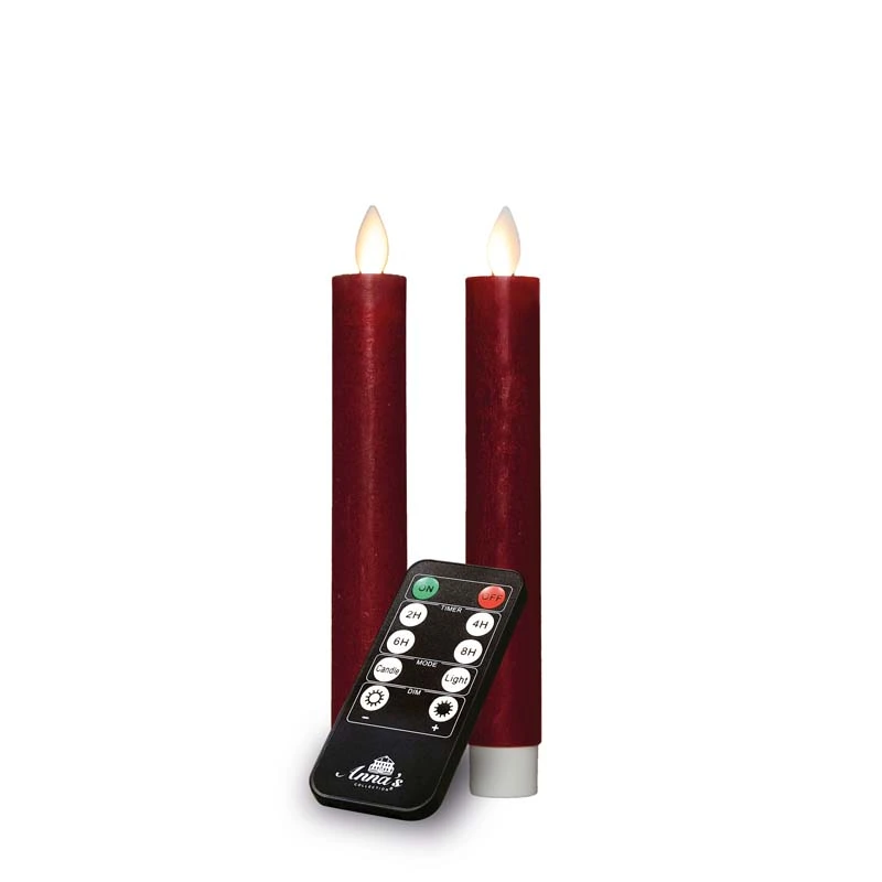 LED Dinerkaarsen Rustiek Wax Bordeaux 18 cm - 2 st. - afbeelding 1