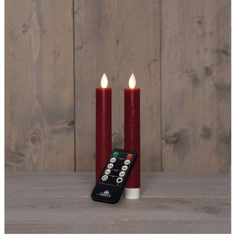 LED Dinerkaarsen Rustiek Wax Bordeaux 18 cm - 2 st. - afbeelding 2