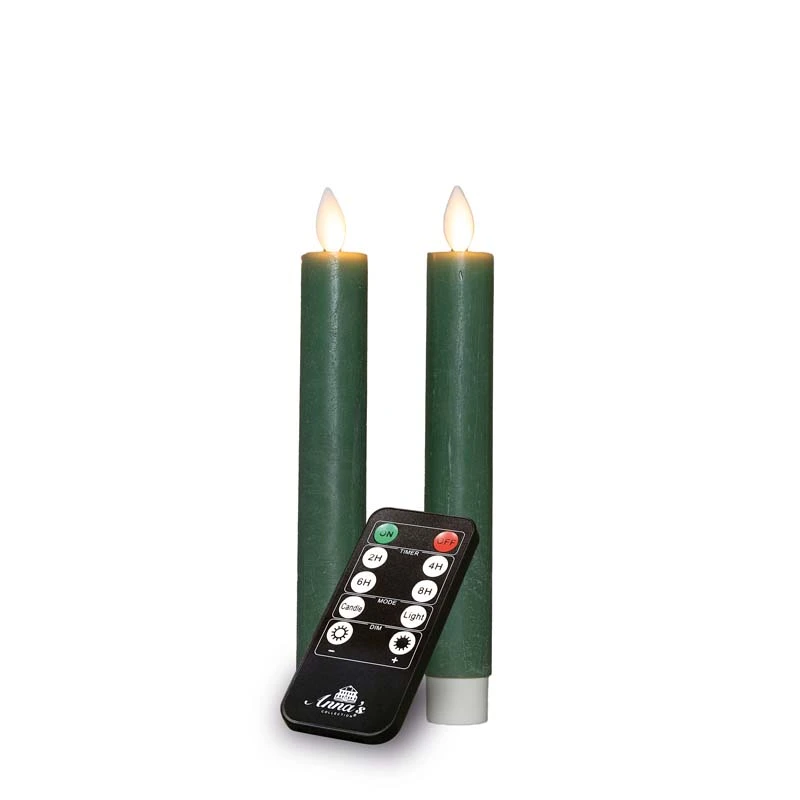 LED Dinerkaarsen Rustiek Wax Jade Groen 18 cm - 2 st. - afbeelding 1