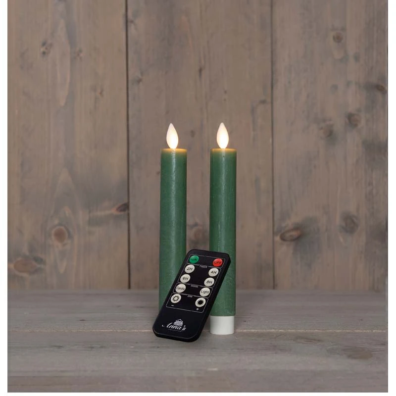 LED Dinerkaarsen Rustiek Wax Jade Groen 18 cm - 2 st. - afbeelding 2