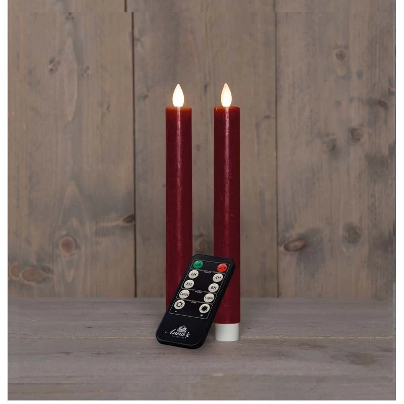 LED Dinerkaarsen Rustiek Wax Bordeaux 23 cm - 2 st. - afbeelding 2