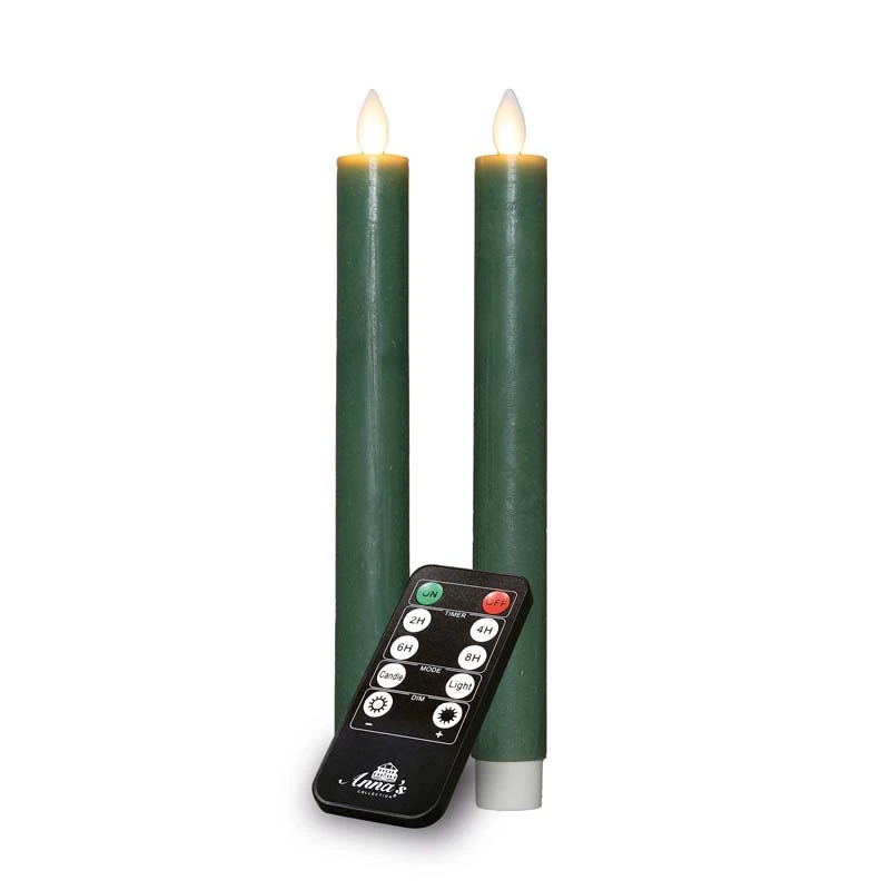 LED Dinerkaarsen Rustiek Wax Jade Groen 23 cm - 2 st. - afbeelding 1