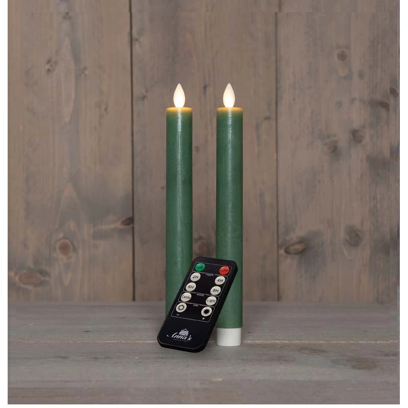 LED Dinerkaarsen Rustiek Wax Jade Groen 23 cm - 2 st. - afbeelding 2