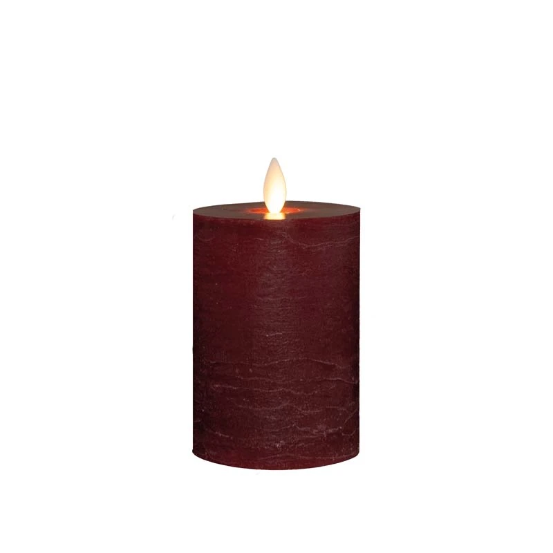 LED Kaars Rustiek Wax Bordeaux Ø7,5x10 cm - afbeelding 1