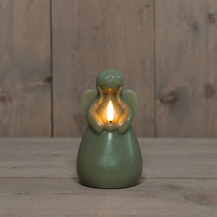 LED Kaars Engel 3D Vlam Ø8,5x14,5 cm - Groen - afbeelding 1