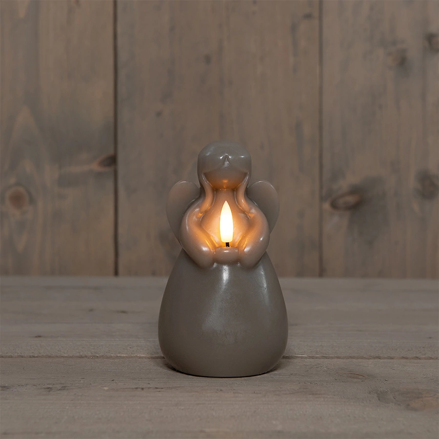 LED Kaars Engel 3D Vlam Ø8,5x14,5 cm - Taupe - afbeelding 1