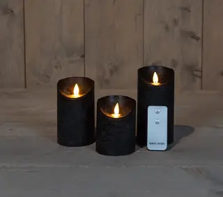 LED Kaarsen Set Rustiek Zwart - 3 st.