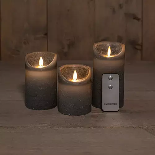 LED Kaarsen Set Rustiek Grijs - 3 st.